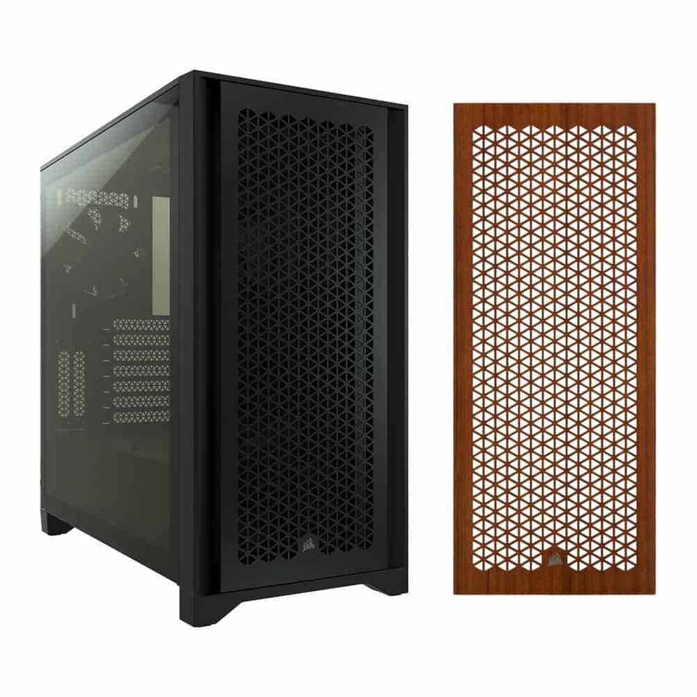 Corsair 4000D Airflow Black Chassis + Corsair 4000 Series Wooden PC Front Panel (Teak) Bundle